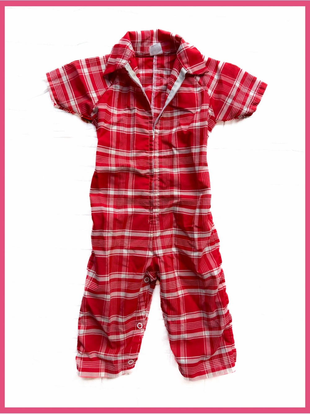 VTG 70s JCPenney Penn-Prest Toddle Time Plaid Jumpsuit Romper Girl Boy 18 month